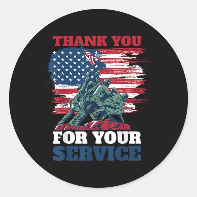 Usa Flag Vielen Dank für Ihren Service - Veteranen Runder Aufkleber (Vorderseite)