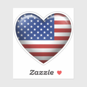 USA-Flagge   3D-Herzsymbol Aufkleber