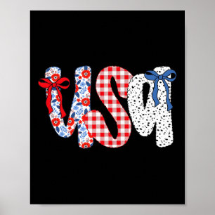 USA-Flagge 4. Juli Coquette-Schleife Blumen Patrio Poster