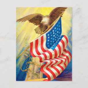 USA-Flagge & Adler Patriotische Postkarte