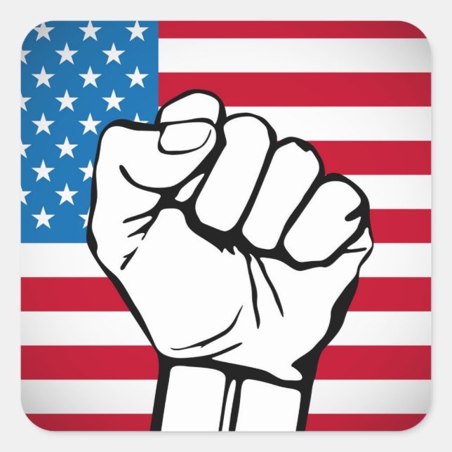 USA-Flagge | Ansteigende Fäuste Quadratischer Aufkleber (Vorderseite)