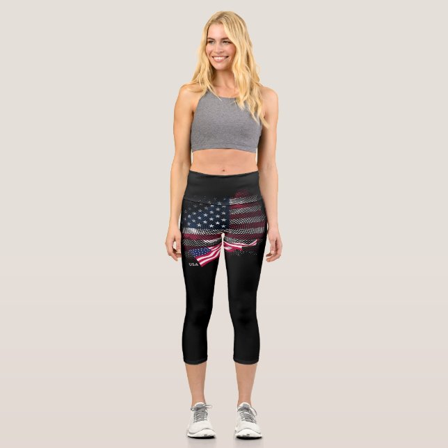 USA-Flagge Capri Leggings (Vorderseite)