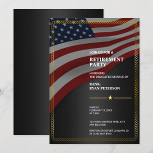 USA-Flagge   Ecke   Goldener Seilrahmen   Schwarz Einladung
