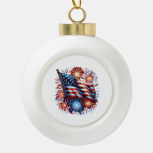 USA-Flagge Feuerwerk Patriotisch Keramik Kugel-Ornament