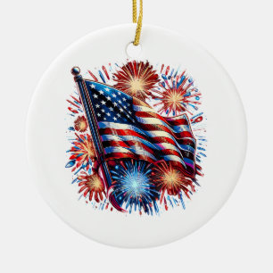 USA-Flagge Feuerwerk Patriotisch Keramik Ornament