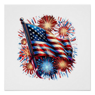 USA-Flagge Feuerwerk Patriotisch Poster