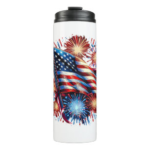 USA-Flagge Feuerwerk Patriotisch Thermosbecher