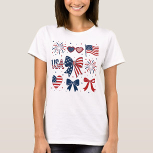 USA-Flagge Feuerwerk Schleifen Patriotisch 4. Juli T-Shirt