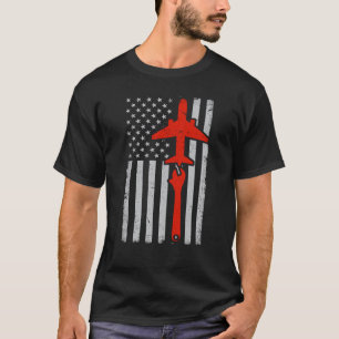 USA-Flagge Flugzeug Mechanischer Ingenieur Schraub T-Shirt