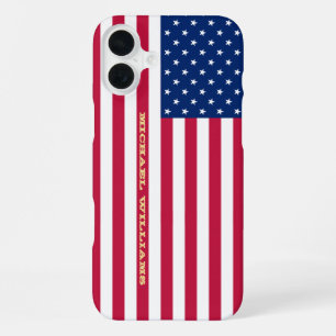 USA-Flagge Gold-Monogramm Patriotisch Amerikanisch iPhone 16 Plus Hülle
