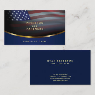 USA-Flagge | Gradation Concave Gold | Dunkelblau Visitenkarte