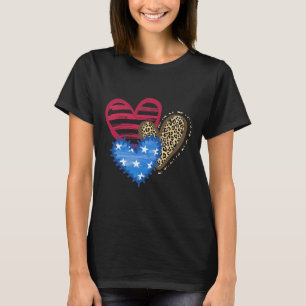 Usa-Flagge Herz 4. Juli Leopard Patriotisch Rot W T-Shirt