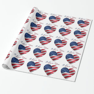 USA-Flagge Herz Ich liebe dich Geschenkpapier