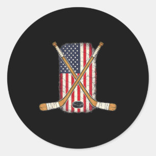USA-Flagge Hockeyschläger Eishockey patriotisch Runder Aufkleber