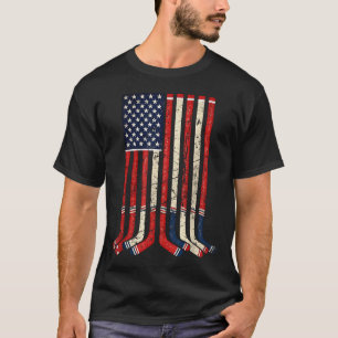 USA-Flagge Hockeyschläger patriotischer Eishockeys T-Shirt