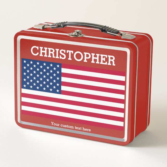 USA-Flagge & Ihr Name & Ihr eigener Text rot Metall Brotdose (Vorderseite)