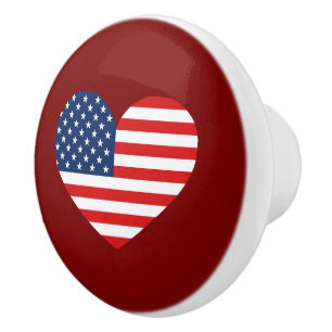 USA-Flagge im Herz Keramikknopf für Möbel Keramikknauf