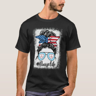 USA-Flagge Krankenschwester Leben Gebleicht 4. Jul T-Shirt