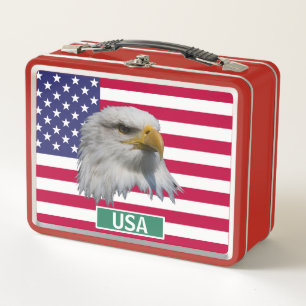 USA-Flagge mit Bald Eagle Metall Brotdose