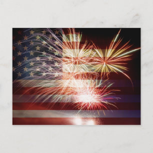 USA-Flagge mit Fireworks-Postkarte Postkarte
