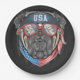 USA-Flagge mit Mops Paper-Tellern Pappteller