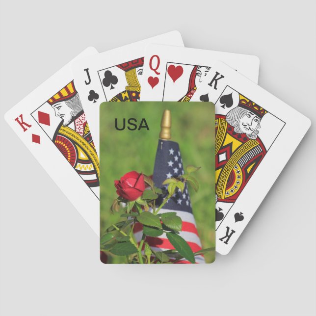 USA-Flagge mit Rote Rosen Spielkarten (Rückseite)