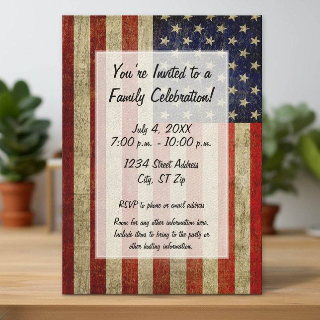 USA-Flagge mit Vintagem Party Einladung (Custom Party Invitation with Download Option)