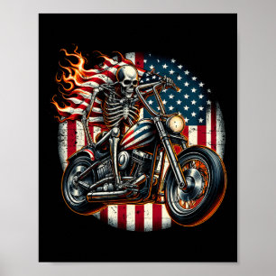 USA-Flagge Motorrad Skelett Biker 4. Juli Amerikan Poster