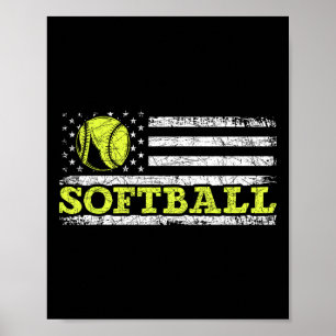 Usa-Flagge Patriotischer Softballspieler Amerikani Poster