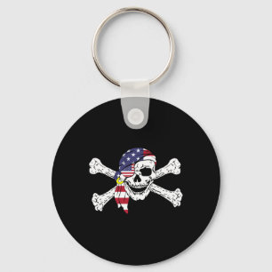 USA-Flagge Patriotischer Totenkopf Und Kreuzpirat Schlüsselanhänger