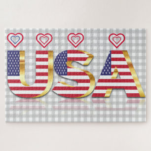 USA-Flagge-Puzzle mit Herzen