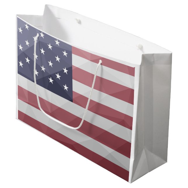 USA Flagge Red White Blue America Geometric Mesh Große Geschenktüte (Vorderseite Schrägansicht)