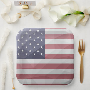 USA Flagge Red White Blue America Geometric Mesh Pappteller