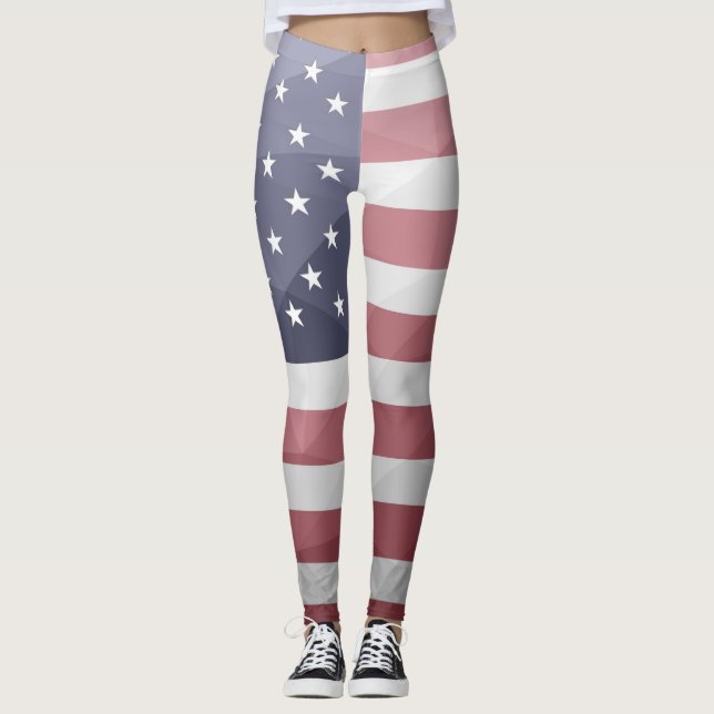 USA-Flagge Red White Blue Geometric Mesh Leggings (Vorderseite)