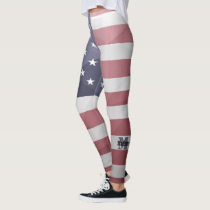 USA-Flagge Red White Blue Geometric Mesh Monogram Leggings