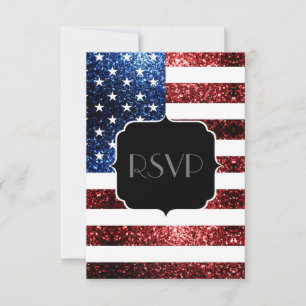 USA Flagge Rot blaue Glitzern Glitzer Sweet 16 UAW RSVP Karte