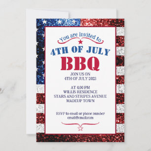 USA-Flagge rot weiß blau funkelt 4. Juli BBQ Einladung