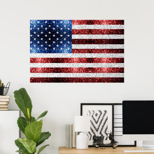 USA-Flagge rot weiß blau funkelt glänzt Poster
