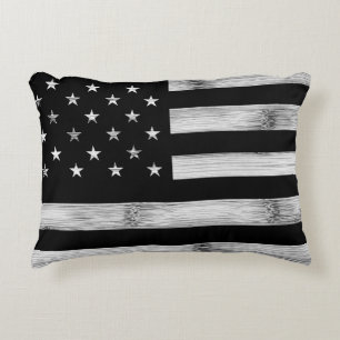USA flagge Rustic Wood Schwarz-weiß Patriotic Amer Dekokissen