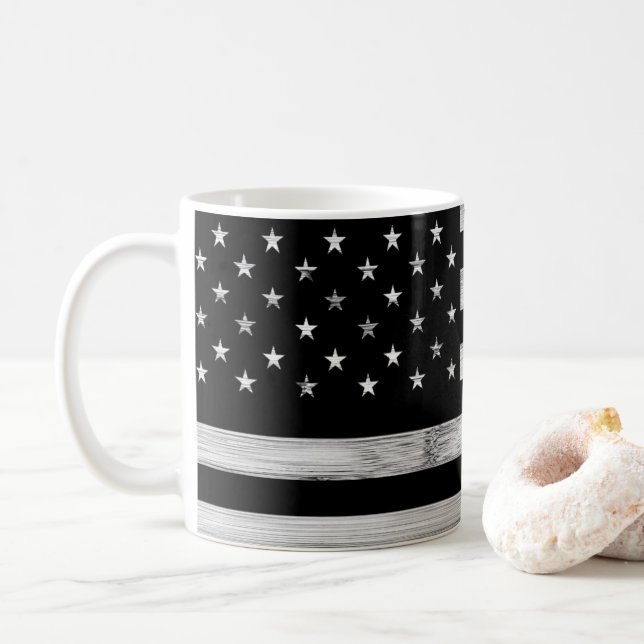 USA flagge Rustic Wood Schwarz-weiß Patriotic Amer Kaffeetasse (Mit Donut)