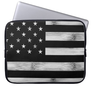 USA flagge Rustic Wood Schwarz-weiß Patriotic Amer Laptopschutzhülle