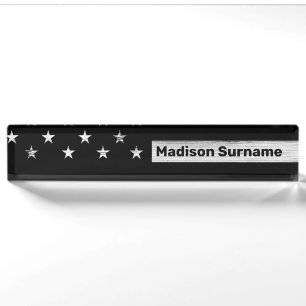 USA flagge Rustic Wood Schwarz-weiß Patriotic Amer Namensplakette