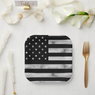 USA flagge Rustic Wood Schwarz-weiß Patriotic Amer Pappteller