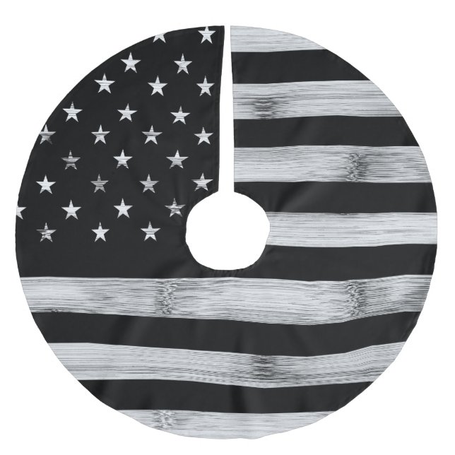 USA flagge Rustic Wood Schwarz-weiß Patriotic Amer Polyester Weihnachtsbaumdecke (Vorderseite)