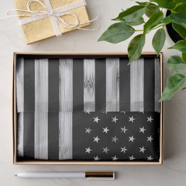USA flagge Rustic Wood Schwarz-weiß Patriotic Amer Seidenpapier (Geschenk)