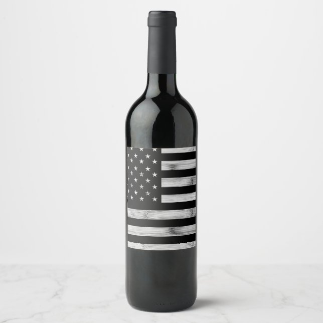 USA flagge Rustic Wood Schwarz-weiß Patriotic Amer Weinetikett (Vorderseite)