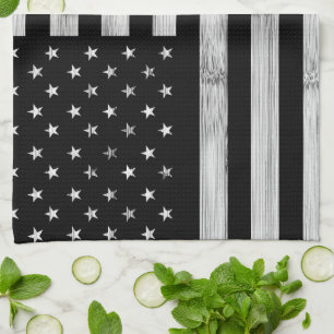 USA-Flagge Rustikales Holz Schwarz Weiß Patriotisc Geschirrtuch