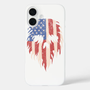 USA-Flagge Schädel Bart Abgenutztes Patriotische iPhone 16 Hülle