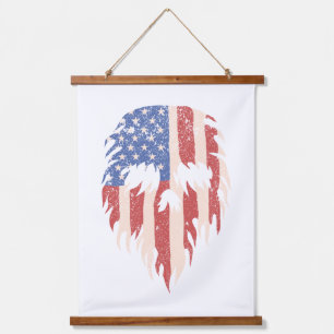 USA-Flagge Schädel Bart Abgenutztes Patriotische Wandteppich Mit Holzrahmen