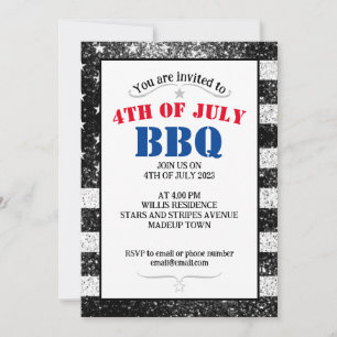USA-Flagge Schwarz Weiße Funken 4. Juli BBQ-Party Einladung